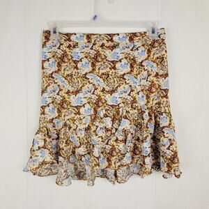 New Free People Nadia yellow floral asymmetric mini skirt Size 6 boho hippie